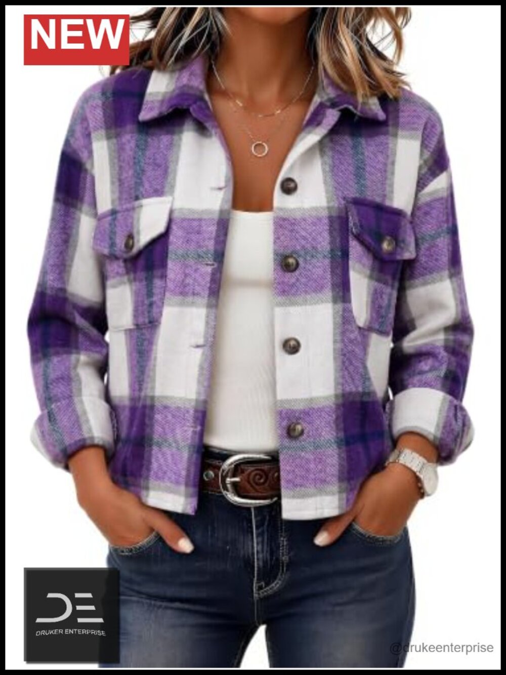 Women's Cropped Shacket Button Down Jacket 100% Polyester Fall Winter Coat